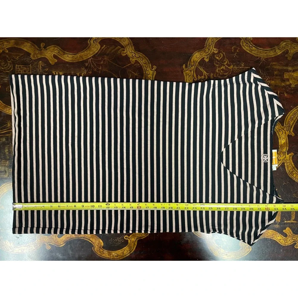Tory Burch Black Tan Striped Cotton Mini T Shirt Dress Preppy Travel Career M